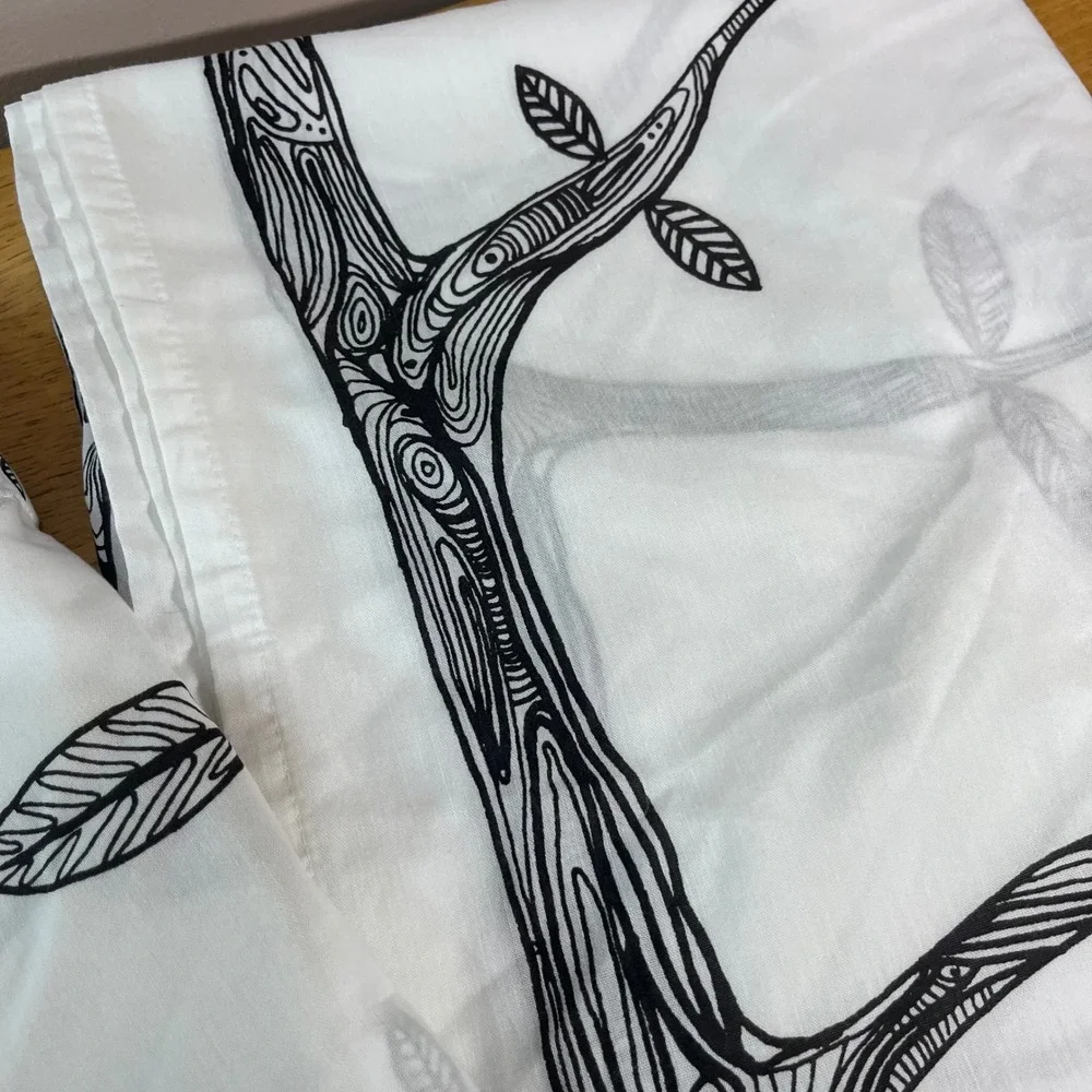 IKEA Eivor Curtain Panels 56x96 White Black Bird Tree Branch Whimsical Scandi